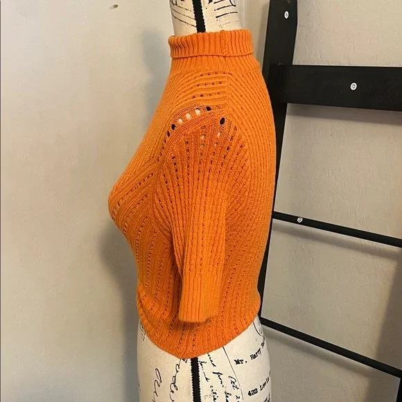 Free People Carly Swift Knit Orange Cropped Pullover Modern Sweater Bohemian - Picture 6 of 12
